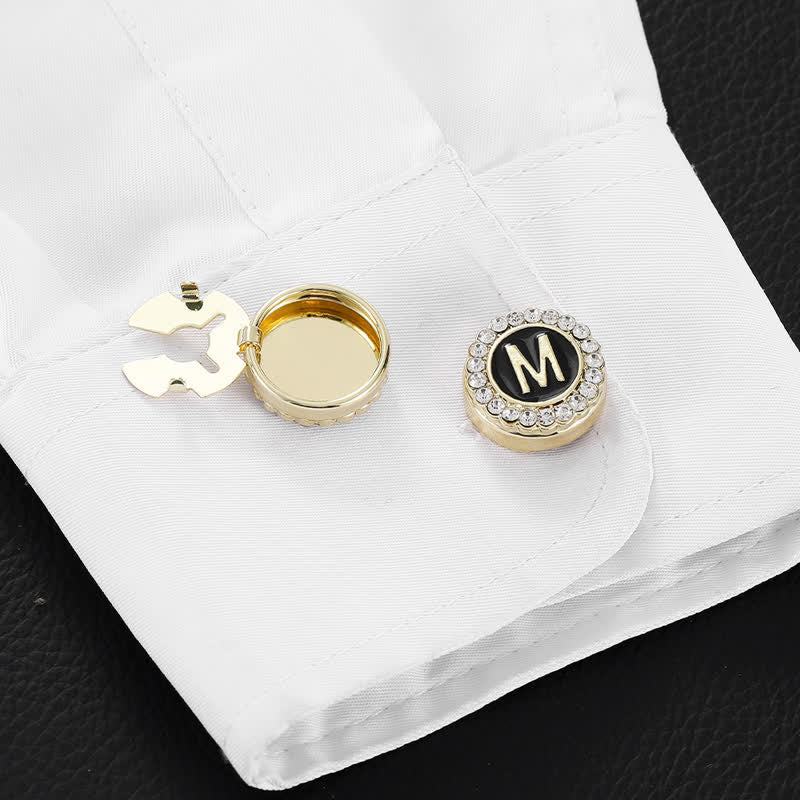 1 Pair Black & Gold Initials Snap-On Shirt Button Covers - Image 3