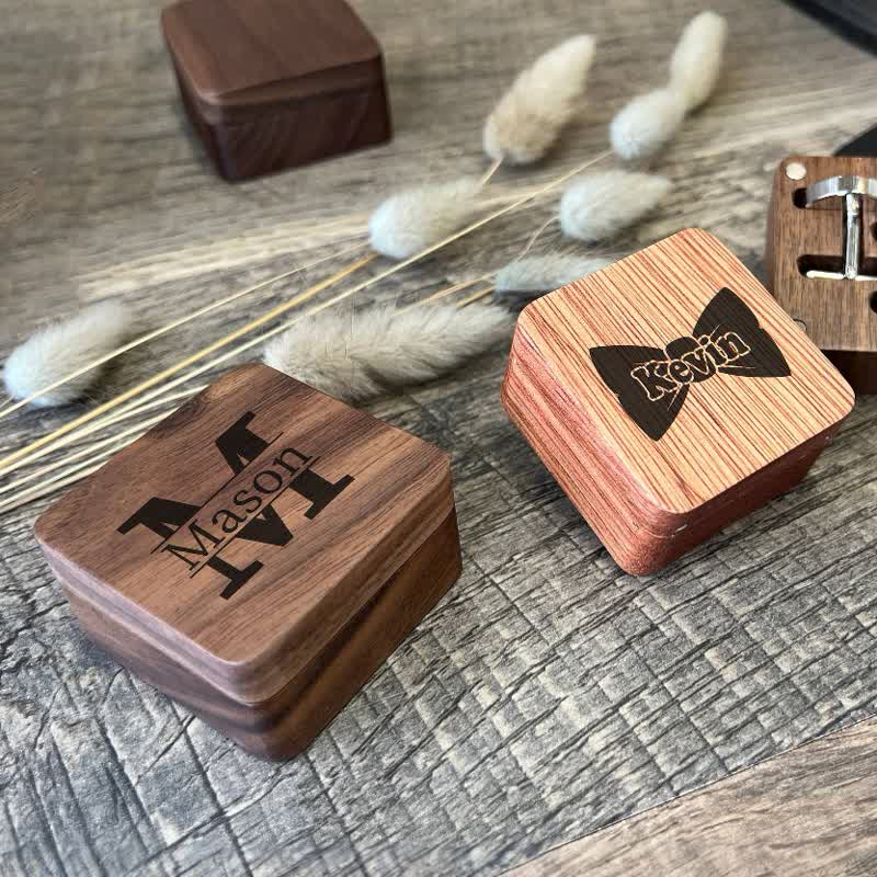 1 Pair Classic Custom Name Wooden Cufflinks with Box - Image 5