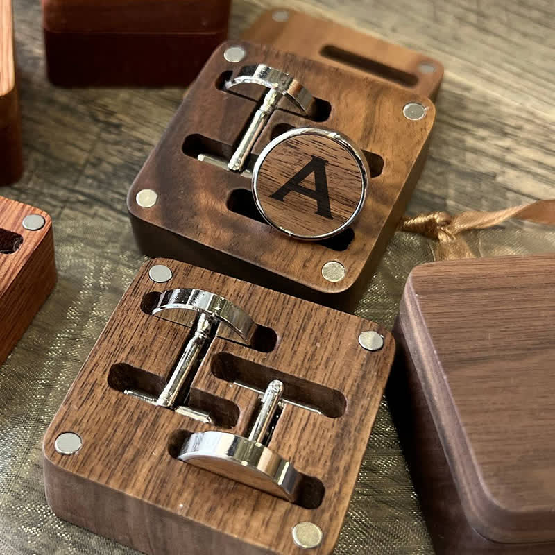 1 Pair Classic Custom Name Wooden Cufflinks with Box - Image 8