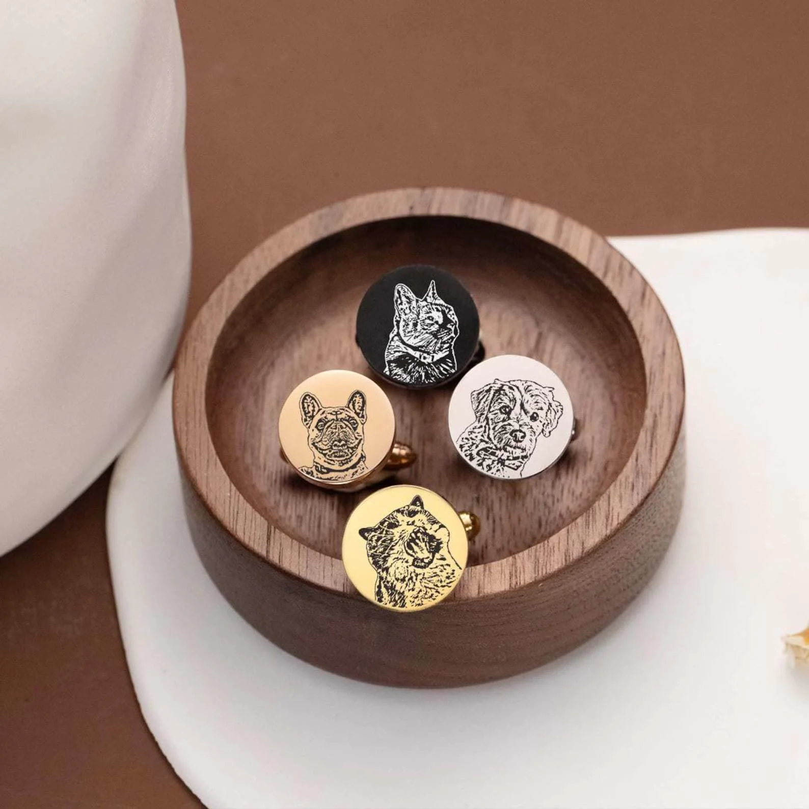 1 Pair Custom Pet Portrait Button Covers Set Cufflinks - Image 4