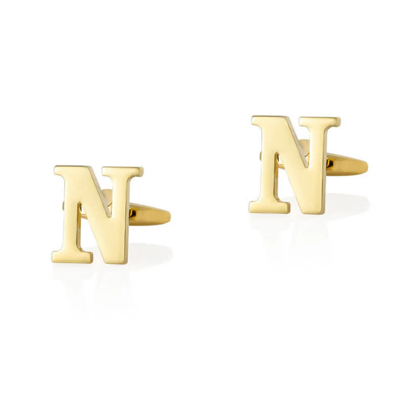 1 Pair Men's Gold Plated Initial Letter 26 Alphabet Cufflinks - Image 15