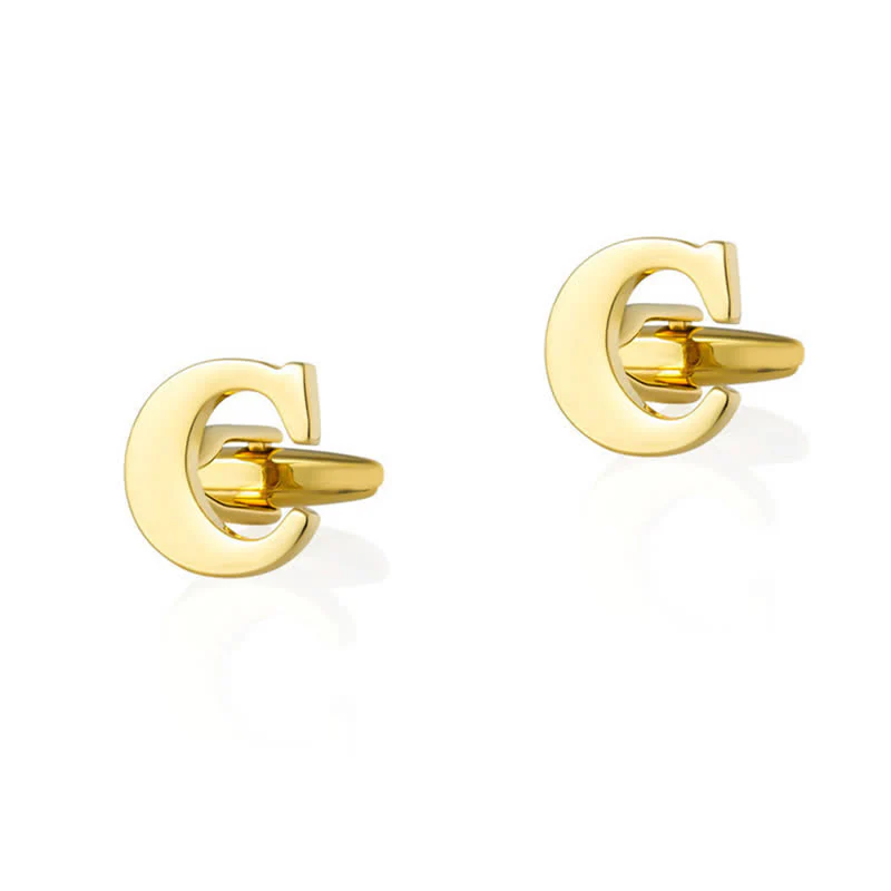 1 Pair Men's Gold Plated Initial Letter 26 Alphabet Cufflinks - Image 4