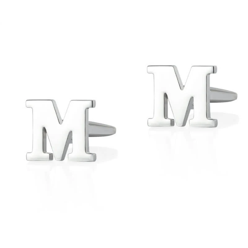 1 Pair Men's Silver Plated Initial Letter 26 Alphabet Cufflinks - Image 14