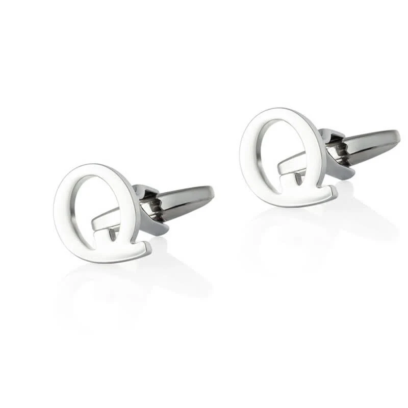 1 Pair Men's Silver Plated Initial Letter 26 Alphabet Cufflinks - Image 18