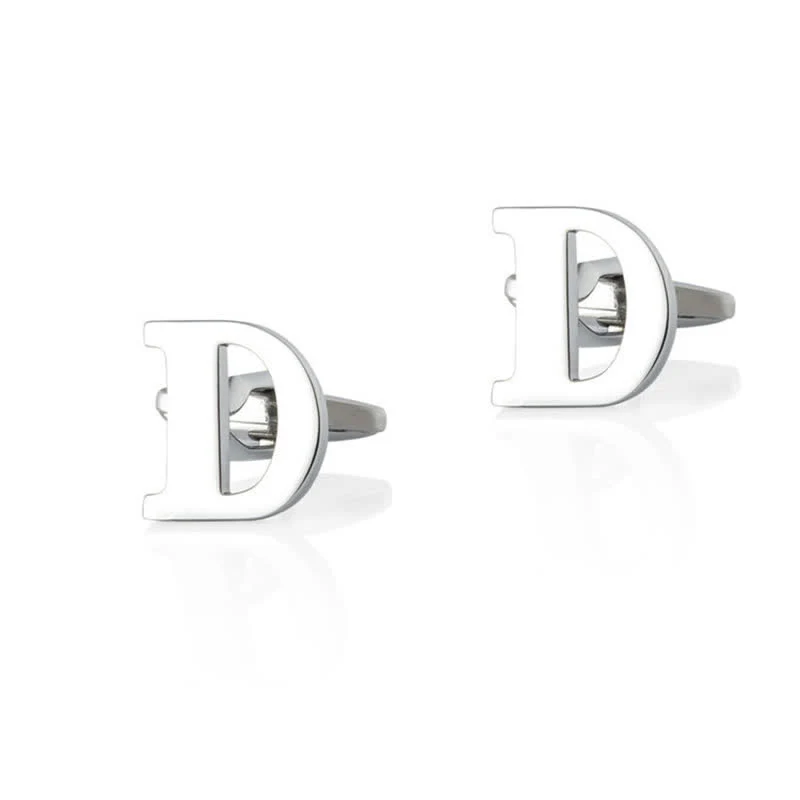 1 Pair Men's Silver Plated Initial Letter 26 Alphabet Cufflinks - Image 5
