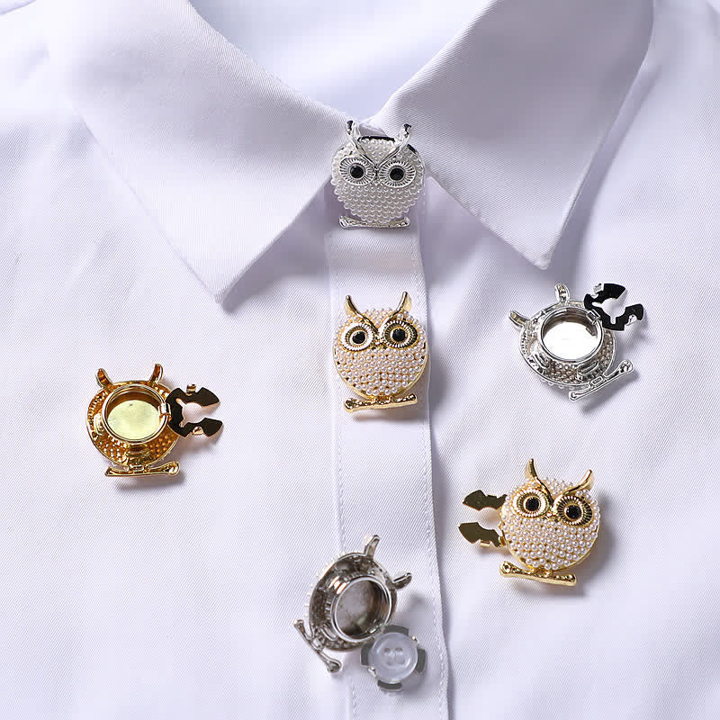 1 Pair Mini Pearls Owl Snap-On Shirt Button Covers - Image 2