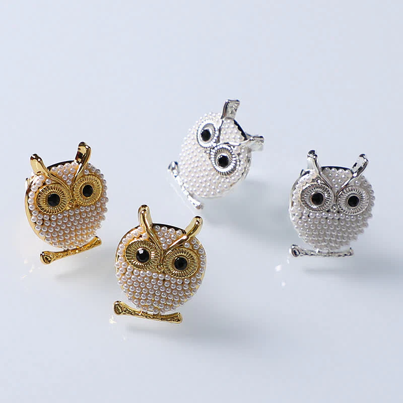 1 Pair Mini Pearls Owl Snap-On Shirt Button Covers - Image 5