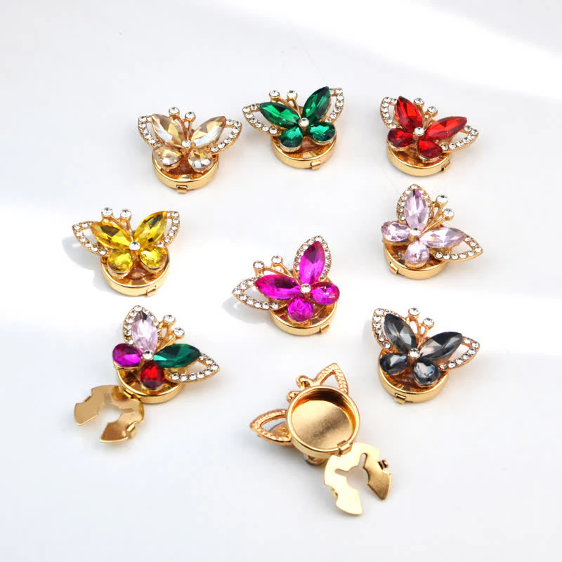 1 Pair Rhinestone Crystal Butterfly Snap-On Shirt Button Covers - Image 3