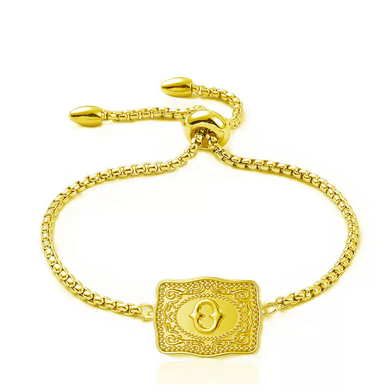 18K Gold Plated Mini Embossed Initial Letter Bracelet - Image 15
