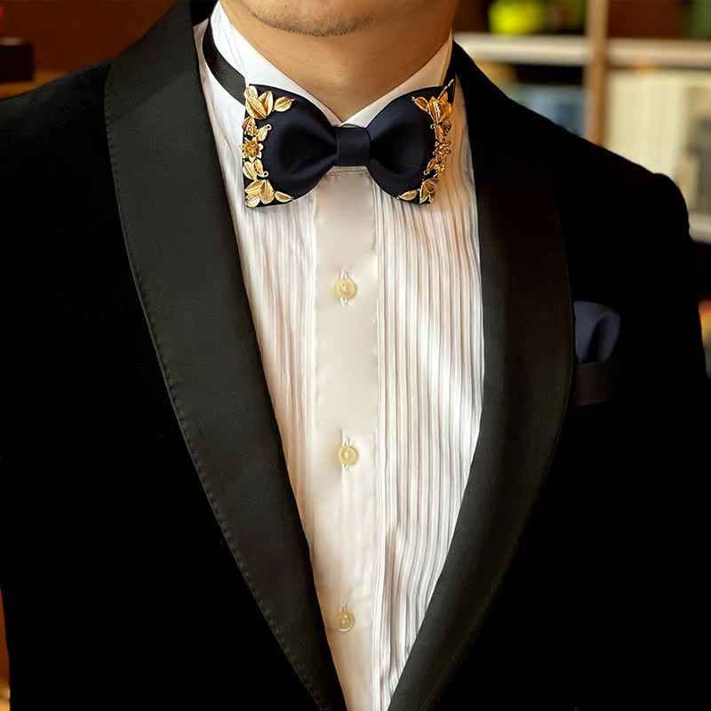 1Pcs Men's Golden Metal Bird Flower Decors Bow Tie - Image 12