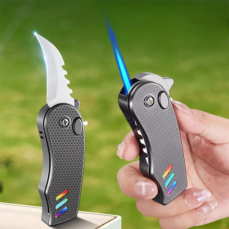 2-in-1 EDC-Tool Folding Knife Alloy Butane Lighter