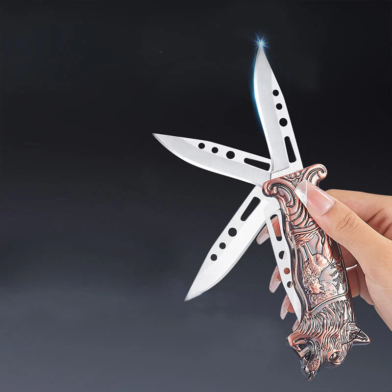 2-in-1 Wolf Head Folding Knife Butane Lighter - Image 3