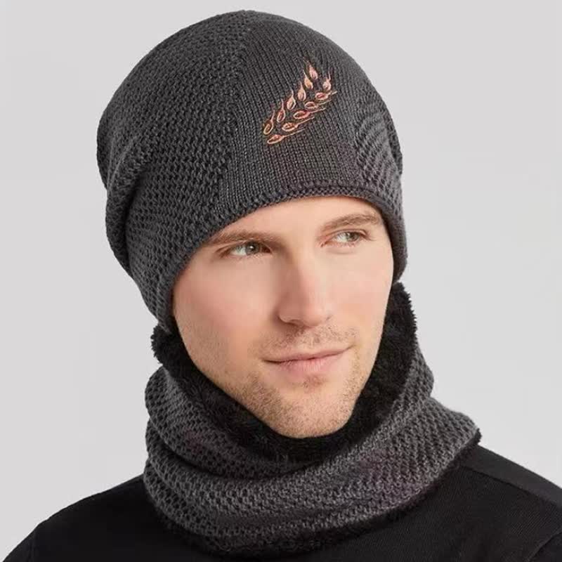 2Pcs Embroidered Wheat Beanie Hat Neck Warmer Set - Image 3