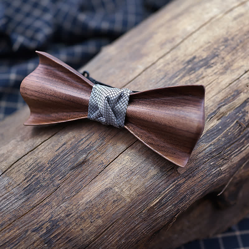 2Pcs Men's 3D Design Black Walnut Wooden Bow Tie Set - Image 5