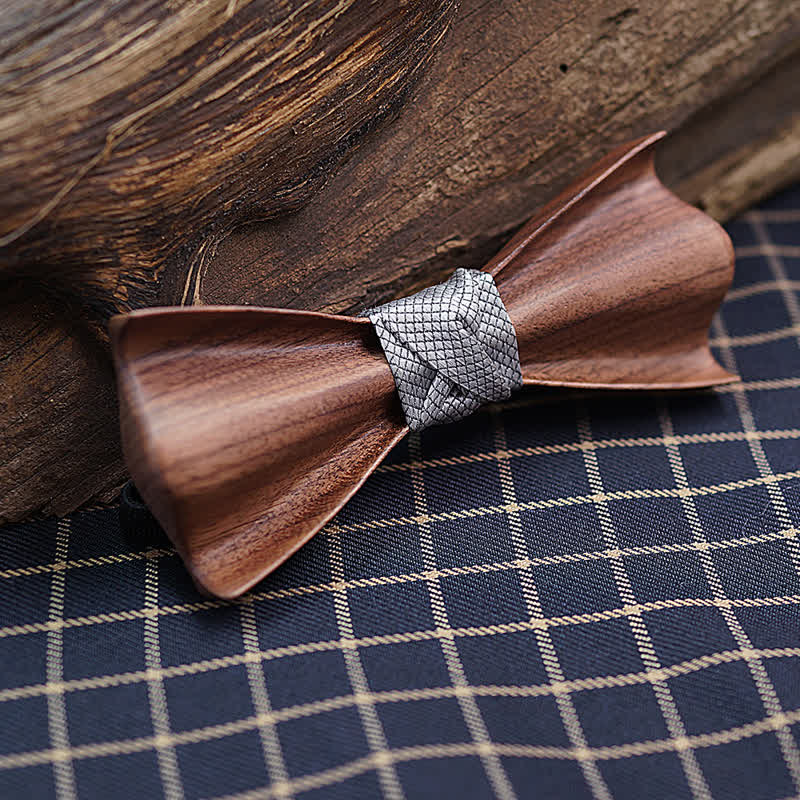 2Pcs Men's 3D Design Black Walnut Wooden Bow Tie Set - Image 6
