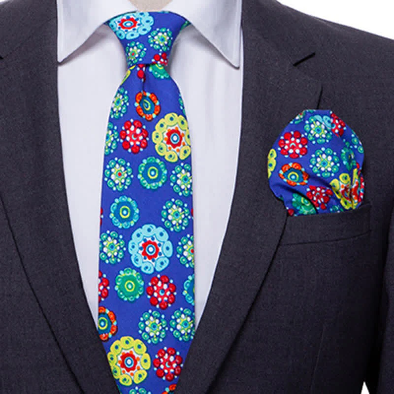 2Pcs Men's Bohemian Style Floral Necktie Set - Image 4