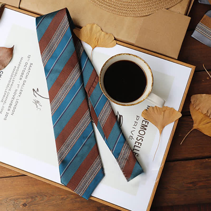 2Pcs Men's British Color Contrast Striped Necktie Set - Image 6