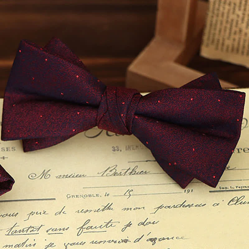 2Pcs Men's Burgundy Floral Bow Tie Handkerchief Set - Image 14
