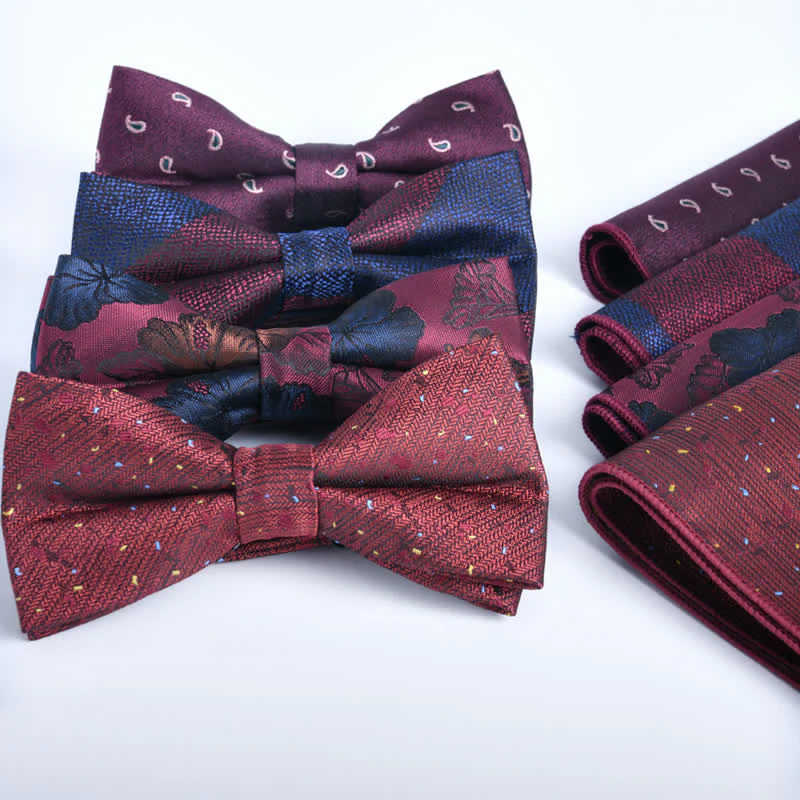 2Pcs Men's Burgundy Formal Business Bow Tie Set - Image 2