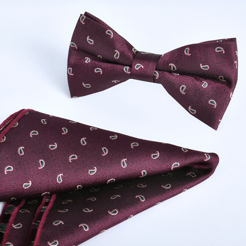 2Pcs Men's Burgundy Formal Business Bow Tie Set - Image 5