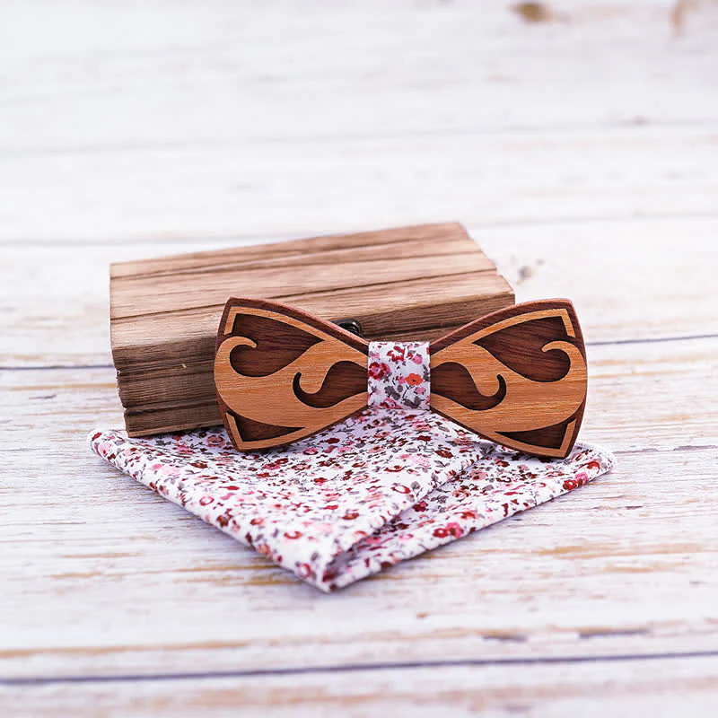 2Pcs Men's Carving Beards Wooden Bow Tie Set - Image 3