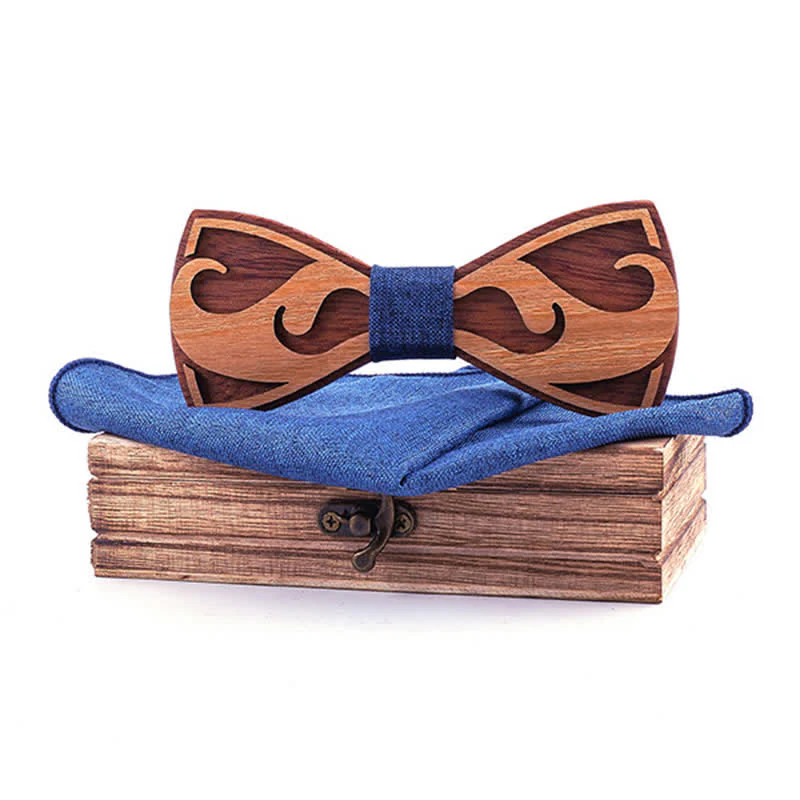 2Pcs Men's Carving Beards Wooden Bow Tie Set - Image 7