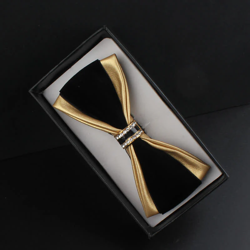 2Pcs Men's Crystal Decoration PU Leather Deer Pin Bow Tie Set - Image 3