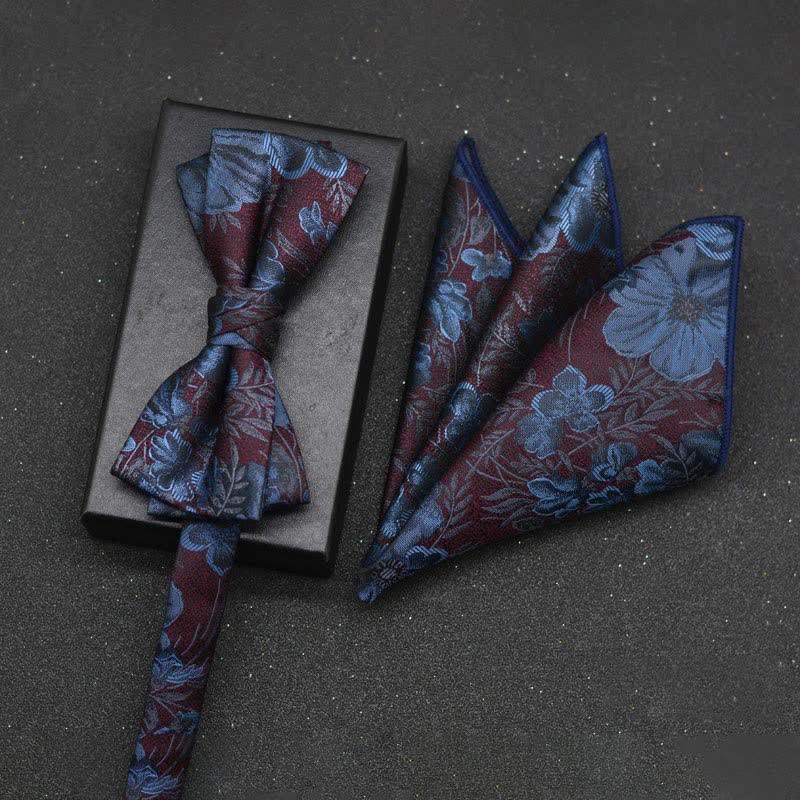 2Pcs Men's Elegant Floral Bow Tie Handkerchief Set - Image 8