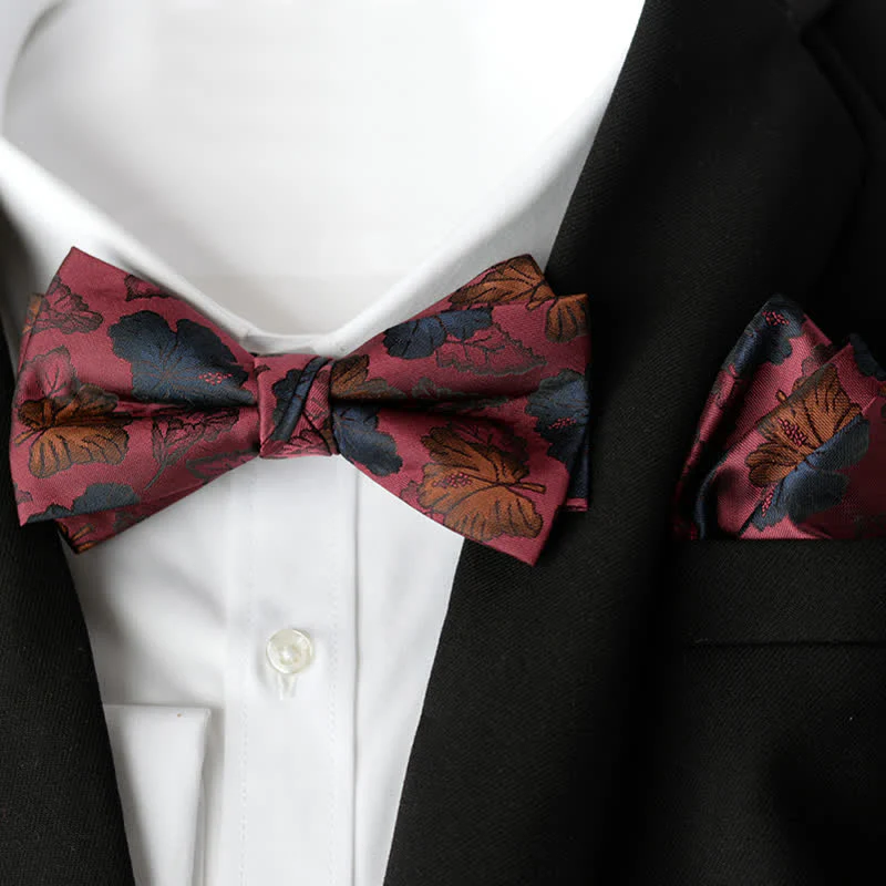 2Pcs Men's Elegant Flower Handkerchief Double Layered Bow Tie Set - Image 15