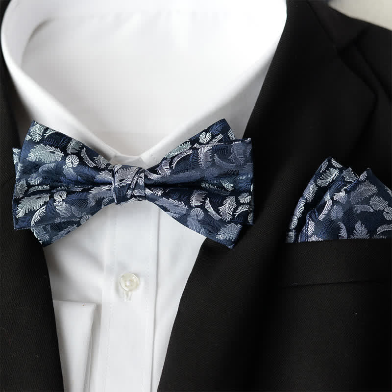2Pcs Men's Elegant Flower Handkerchief Double Layered Bow Tie Set - Image 16