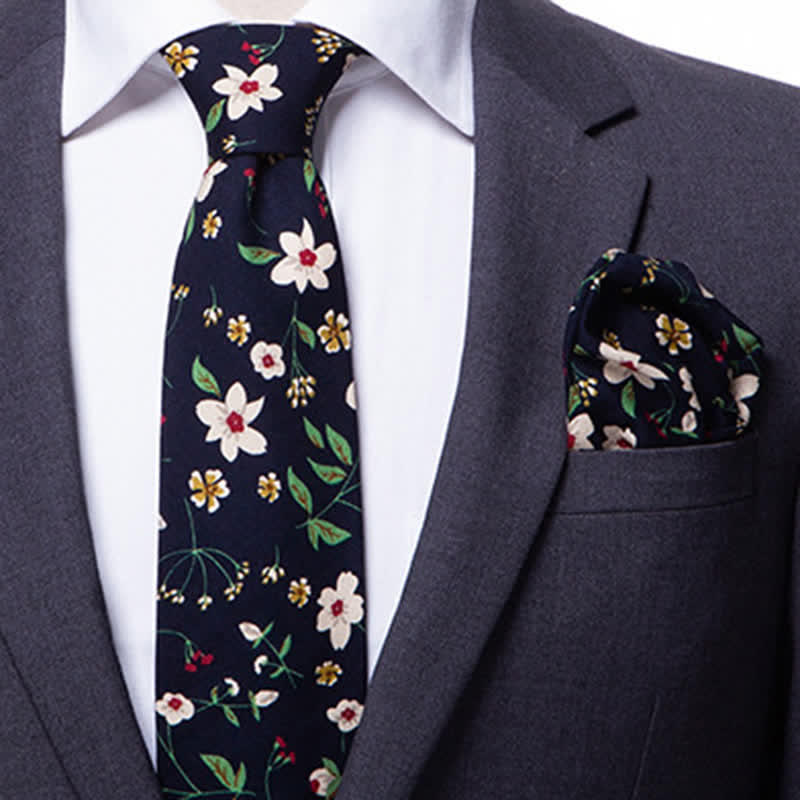 2Pcs Men's Literary Art Floral Necktie Set - Image 4