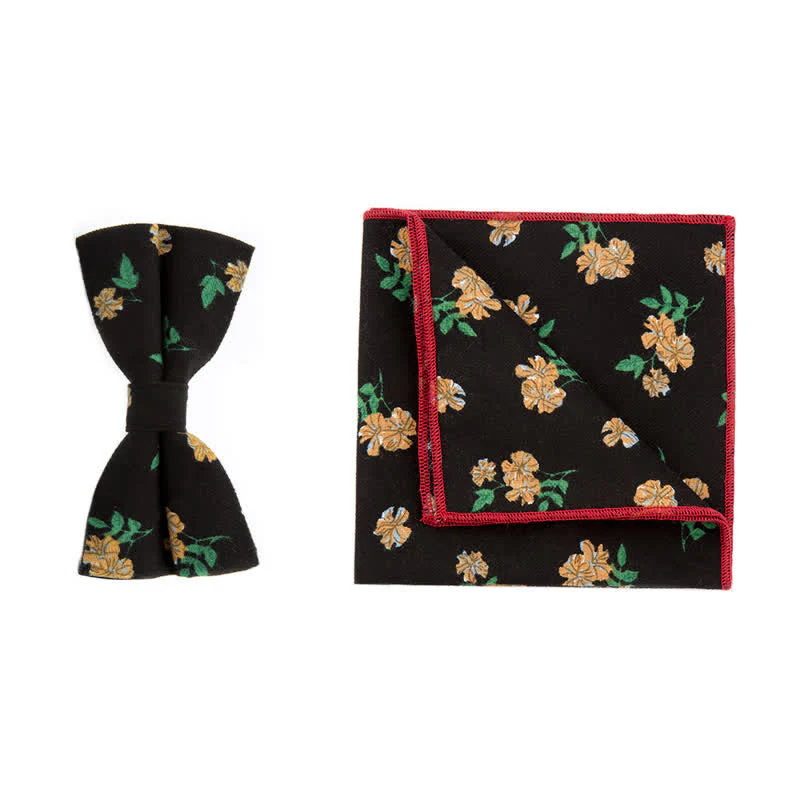2Pcs Men's Flower Cotton Handkerchief Bow Tie Set - Image 2