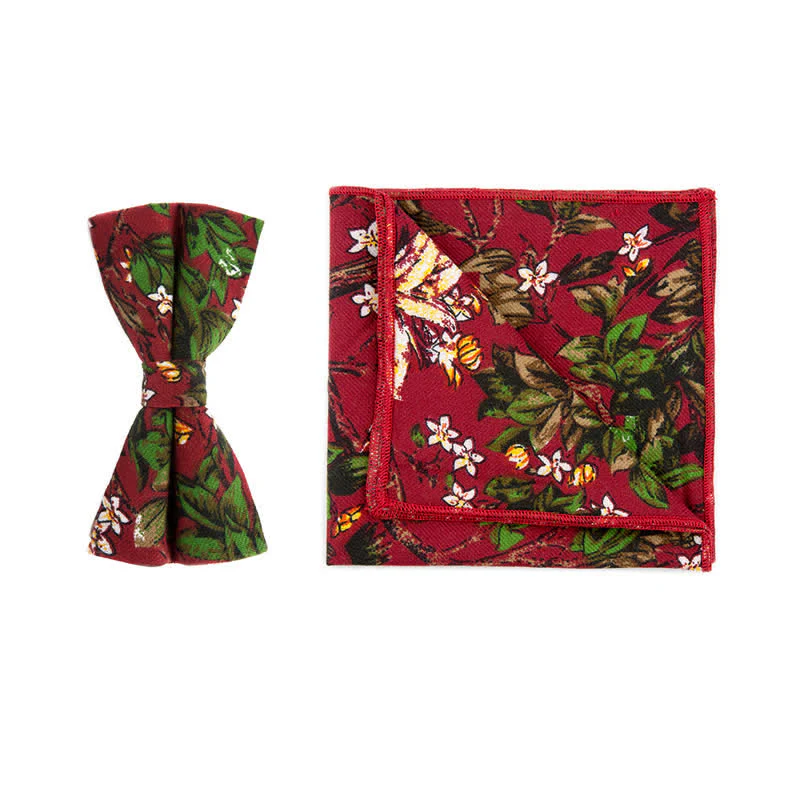2Pcs Men's Flower Cotton Handkerchief Bow Tie Set - Image 8