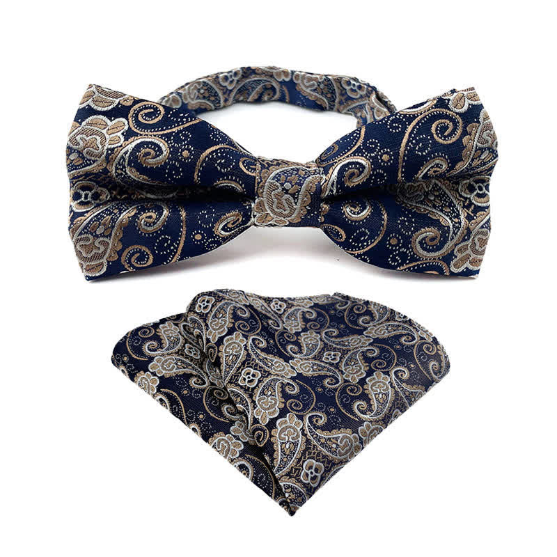 2Pcs Men's Flowery Paisley Bow Tie Pocket Square Set - Image 4