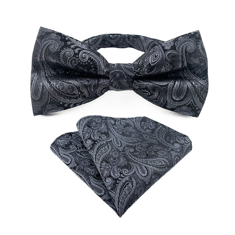 2Pcs Men's Flowery Paisley Bow Tie Pocket Square Set - Image 6