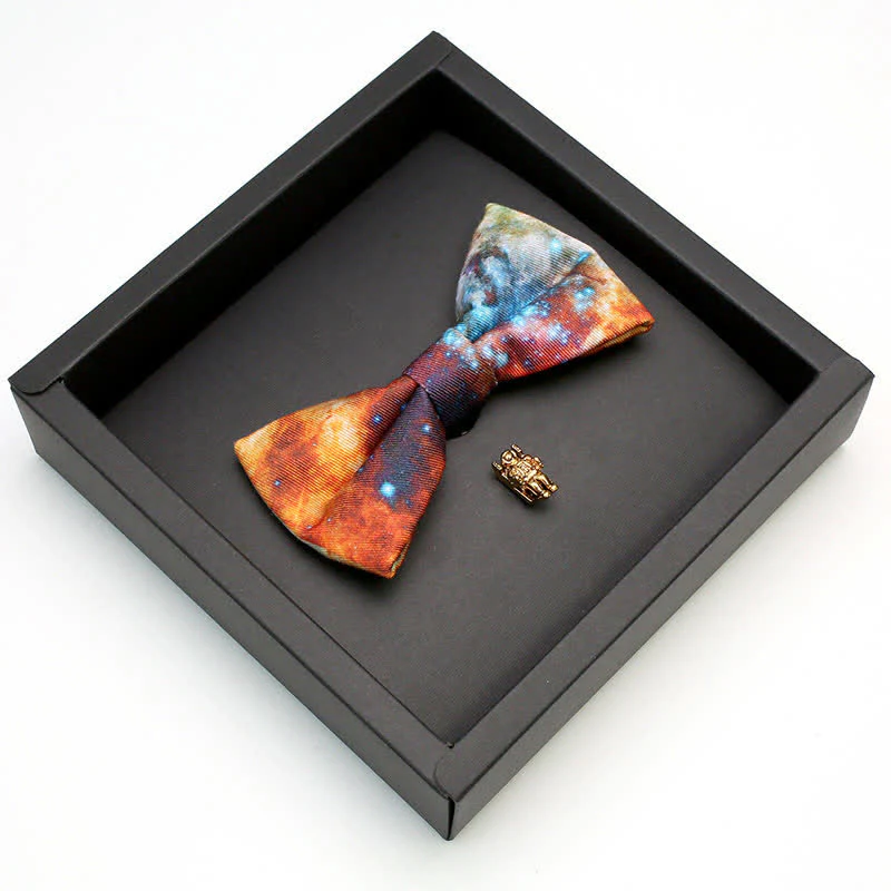 2Pcs Men's Galaxy Stary Astronaut Brooch Bow Tie Set - Image 2