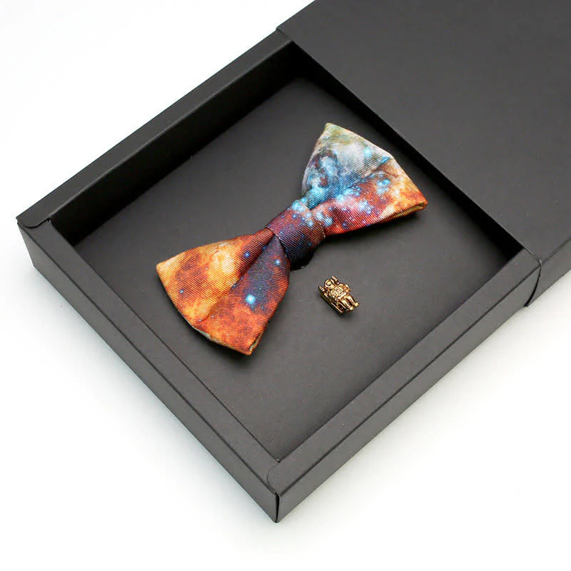 2Pcs Men's Galaxy Stary Astronaut Brooch Bow Tie Set - Image 3