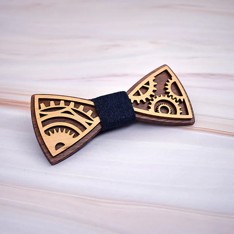 2Pcs Men's Gears Wooden Bow Tie Cufflinks Set - Image 2