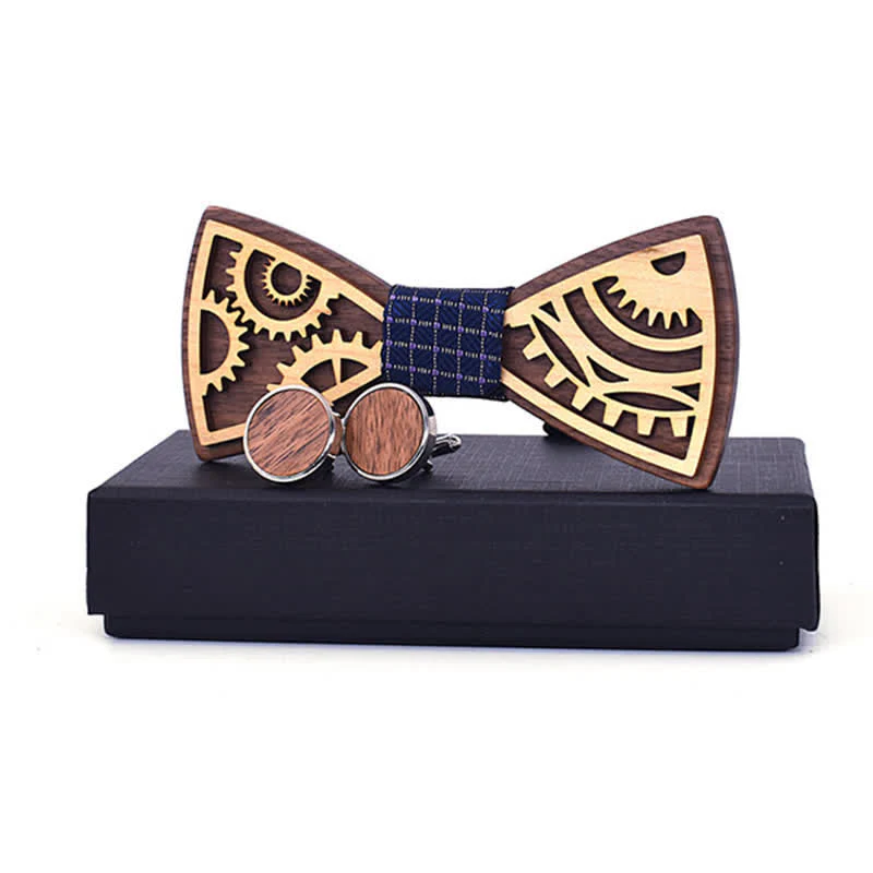 2Pcs Men's Gears Wooden Bow Tie Cufflinks Set - Image 6