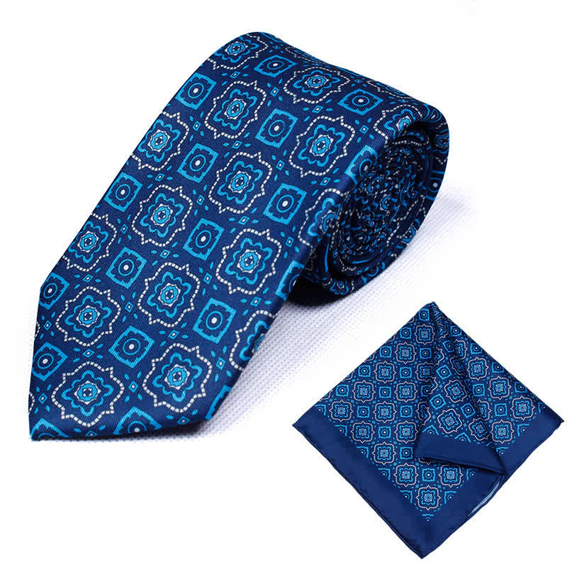 2Pcs Men's Geometrical Paisley Handkerchief Necktie Set - Image 12