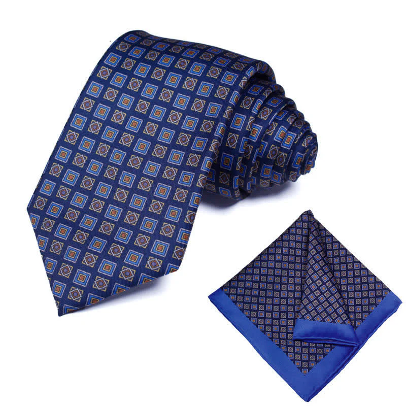2Pcs Men's Geometrical Paisley Handkerchief Necktie Set - Image 23