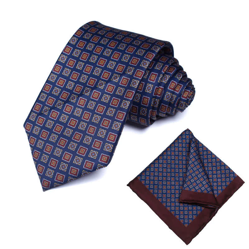2Pcs Men's Geometrical Paisley Handkerchief Necktie Set - Image 24