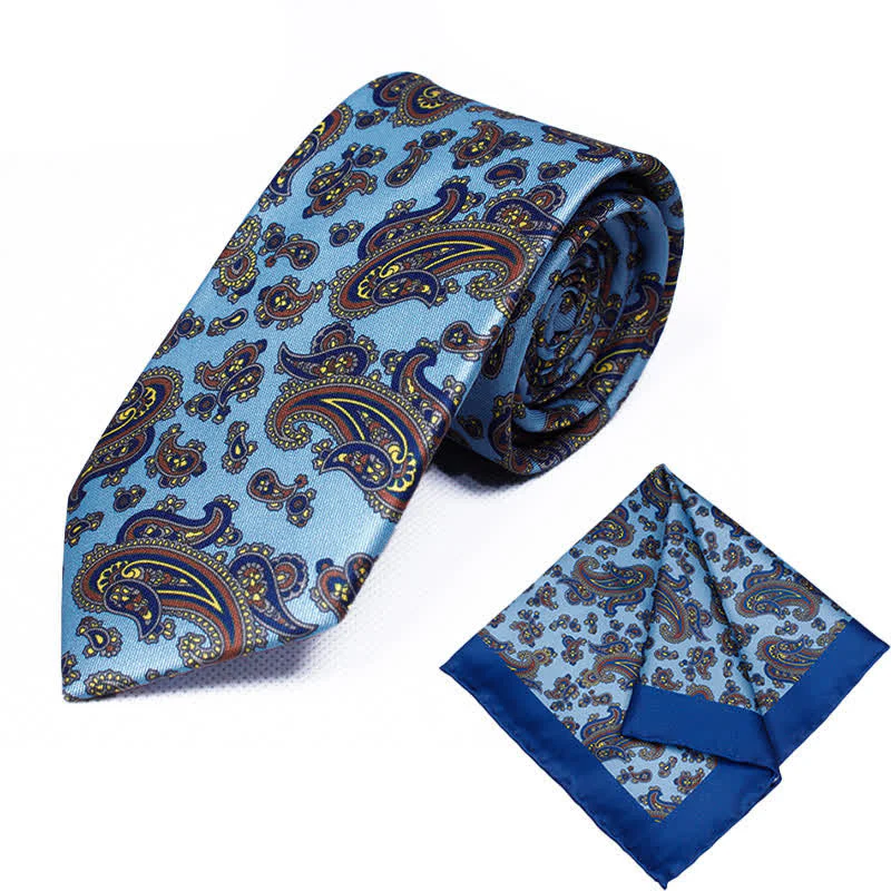 2Pcs Men's Geometrical Paisley Handkerchief Necktie Set - Image 3