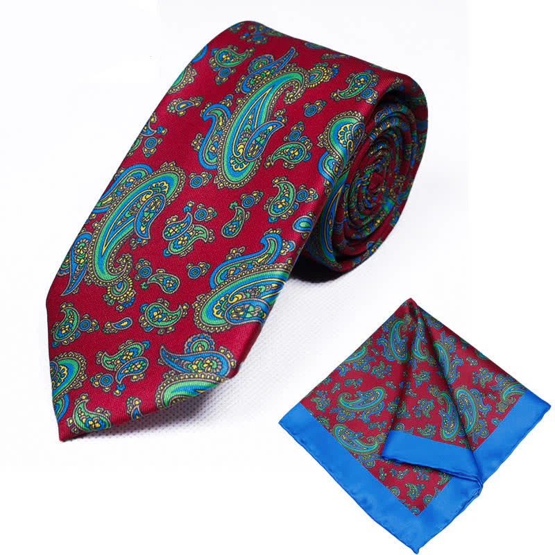 2Pcs Men's Geometrical Paisley Handkerchief Necktie Set - Image 4