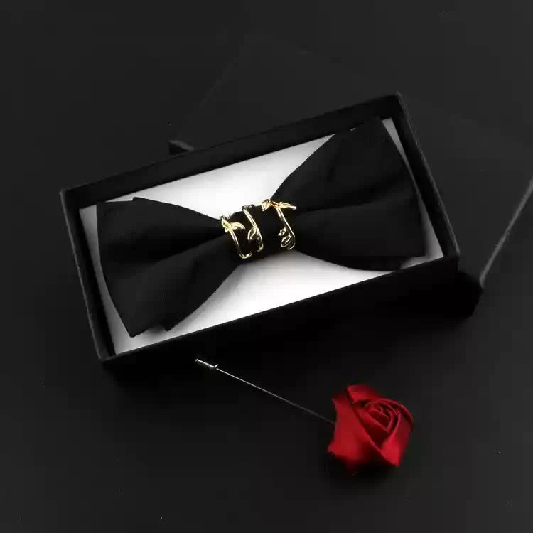 2Pcs Men's Gold Vine Leaf Red Corsage Bow Tie Set - Image 7