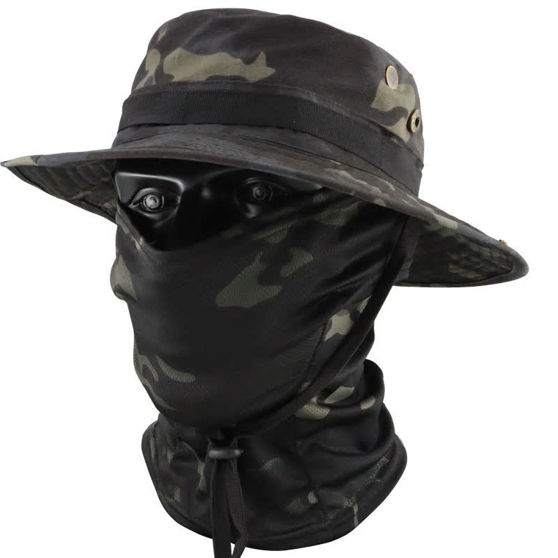 2Pcs Men's Head Cover Face Mask Camouflage Tactical Bucket Hat - Image 7