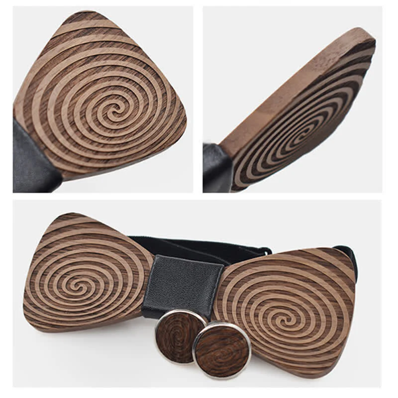 2Pcs Men's Hypnosis Swirl Printing Wooden Bow Tie Set - Image 5