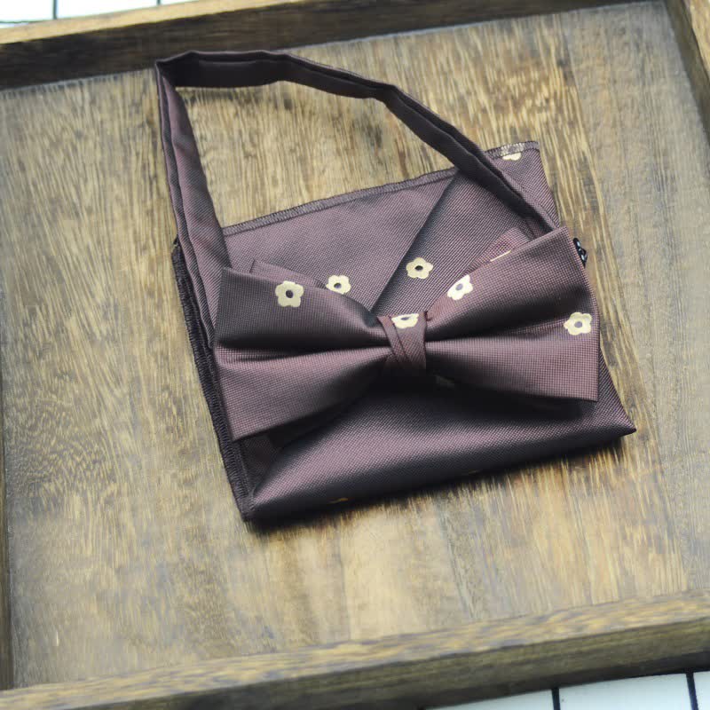 2Pcs Men's Mini Flower Printed Handkerchief Bow Tie - Image 5