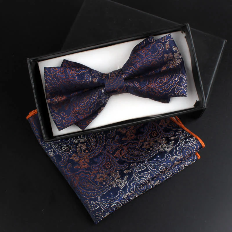 2Pcs Men's Neoclassical Paisley Floral Bow Tie Set - Image 3