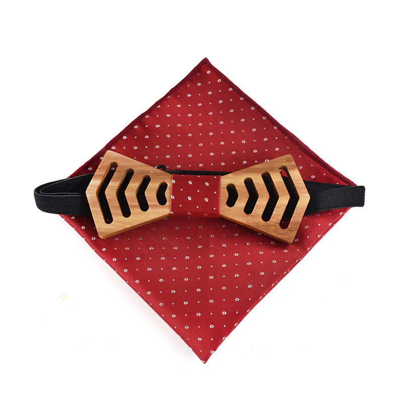 2Pcs Men's Novelty Cutout Regular Shape Wooden Bow Tie Set - Image 4